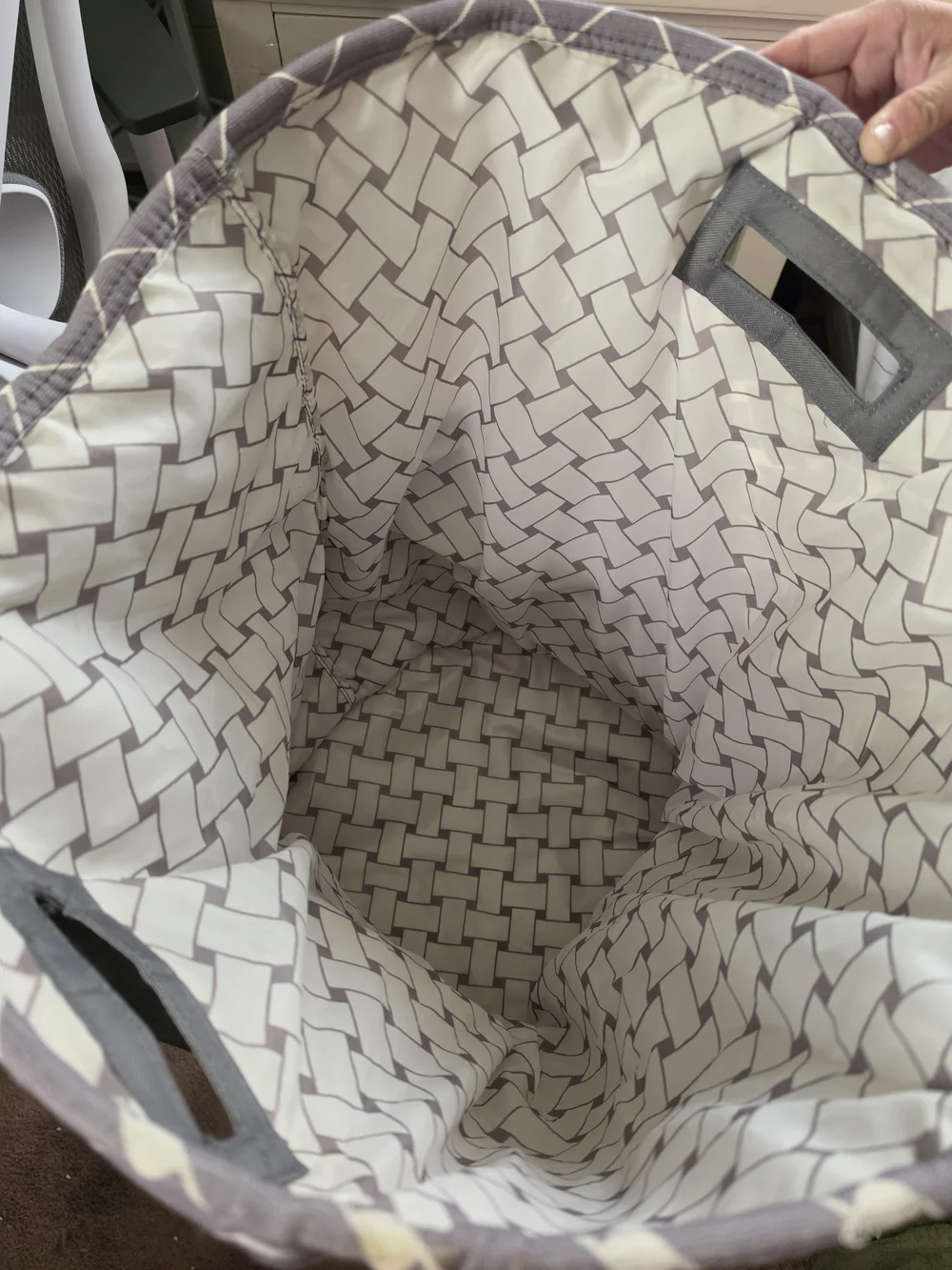 Nautica Gray and White Patterned Fabric Bin